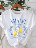 Women'WB shield Cartoon Lemon & Letter Print Round Neck Tee, Casual Short Sleeve T-shirt for Summer, Ladies TNF for Daily...