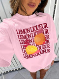 Women'WB shield Cartoon Lemon Print Round Neck Tee, Fashion Casual Letter Print Crew Neck T-Shirt for Daily Holiday...