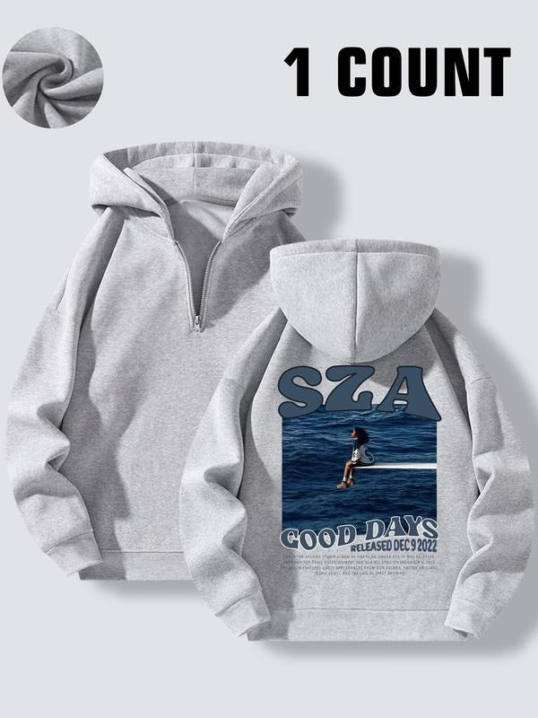 Women'WB shield Cartoon Letter & Picture Print Half Zip Hoodie, Fashion Casual Hooded Sweatshirt for Daily Wear, Women...