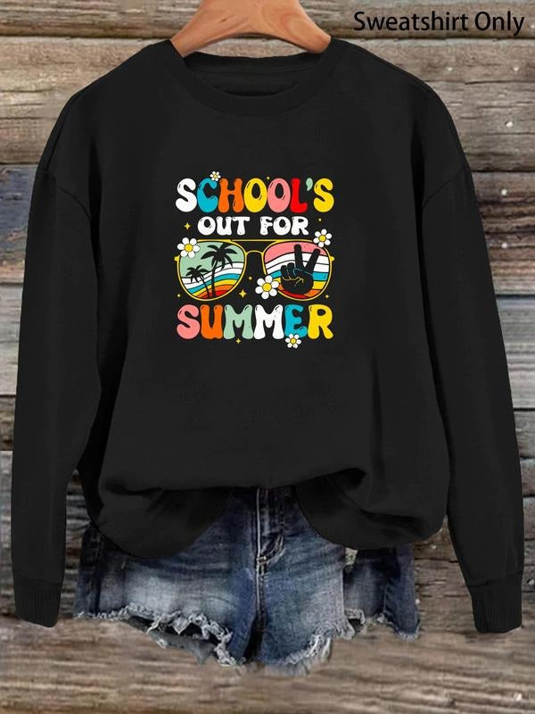 Women'WB shield Cartoon Letter & Sunglasses Print Sweatshirt, Casual Drop Shoulder Crew Neck Pullover, Ladies Fall &...