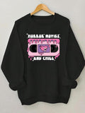 Women'WB shield Cartoon Letter Graphic Drop Shoulder Sweatshirt, Casual Long Sleeve Round Neck Pullover for Daily Wear,...