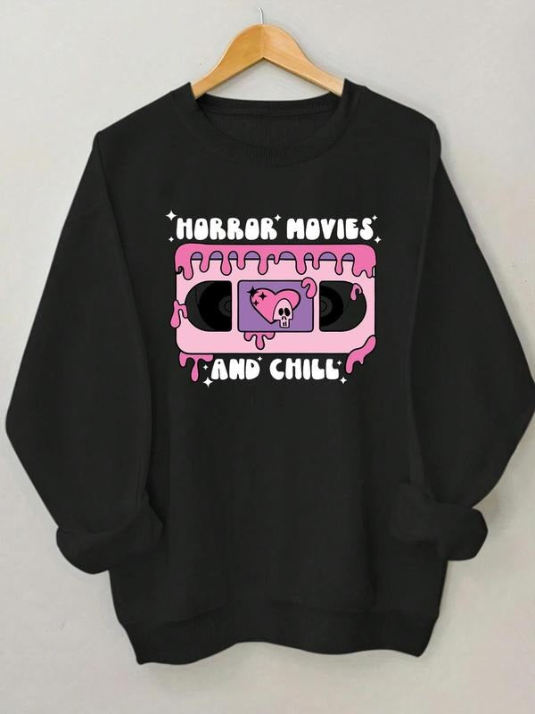 Women'WB shield Cartoon Letter Graphic Drop Shoulder Sweatshirt, Casual Long Sleeve Round Neck Pullover for Daily Wear,...