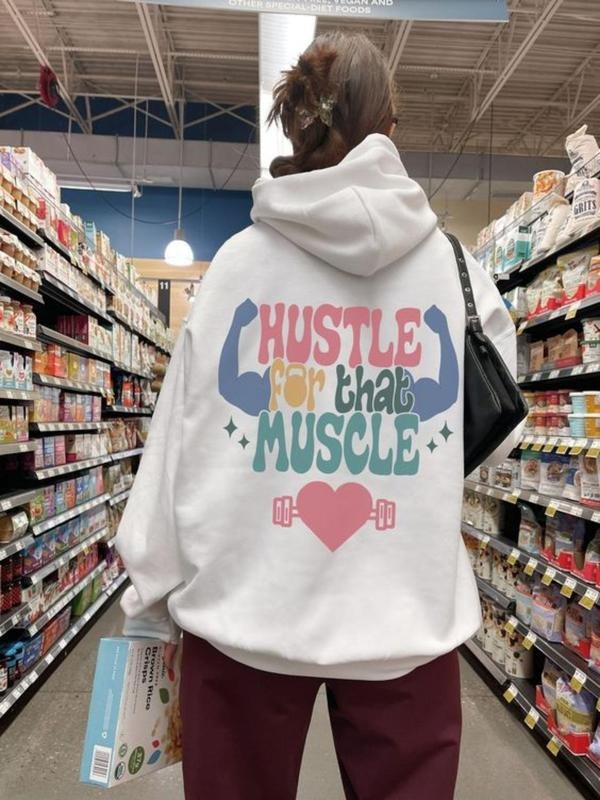 Women'WB shield Cartoon Letter Graphic Print Drawstring Pocket Hoodie, Casual Drop Shoulder Long Sleeve Hooded...
