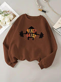 Women'WB shield Cartoon Letter Print Crew Neck Sweatshirt, Casual Long Sleeve Round Neck Pullover for Fall & Winter,...