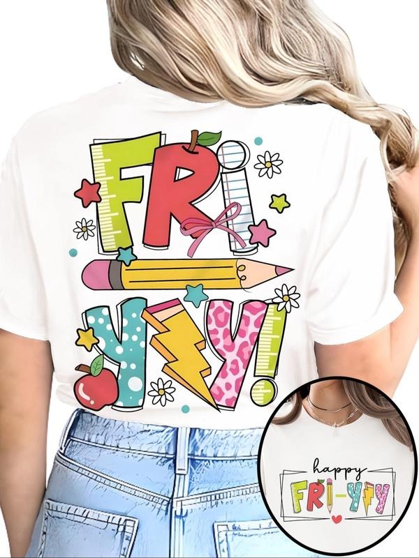 Women'WB shield Cartoon Letter Print Round Neck Graphic Tee, Vintage Trendy Casual Short Sleeve T-shirt for Daily Wear,...