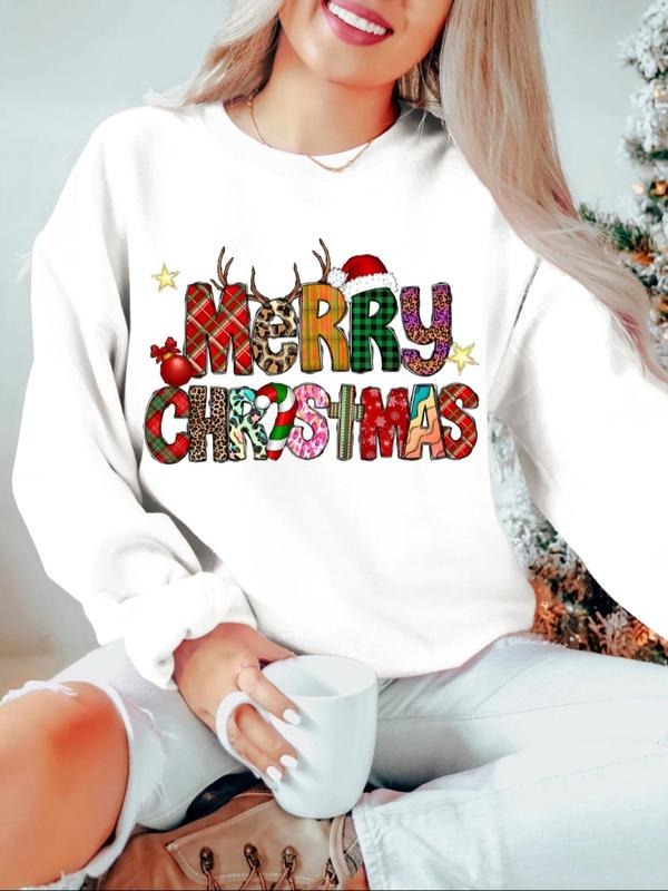 Women'WB shield Cartoon Letter Print Round Neck Pullover, Casual Long Sleeve Crew Neck Sweatshirt for Spring & Fall,...