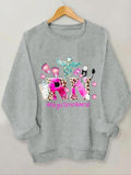 Women'WB shield Cartoon Letter Print Round Neck Sweatshirt, Casual Long Sleeve Crew Neck Pullover for Spring & Fall,...