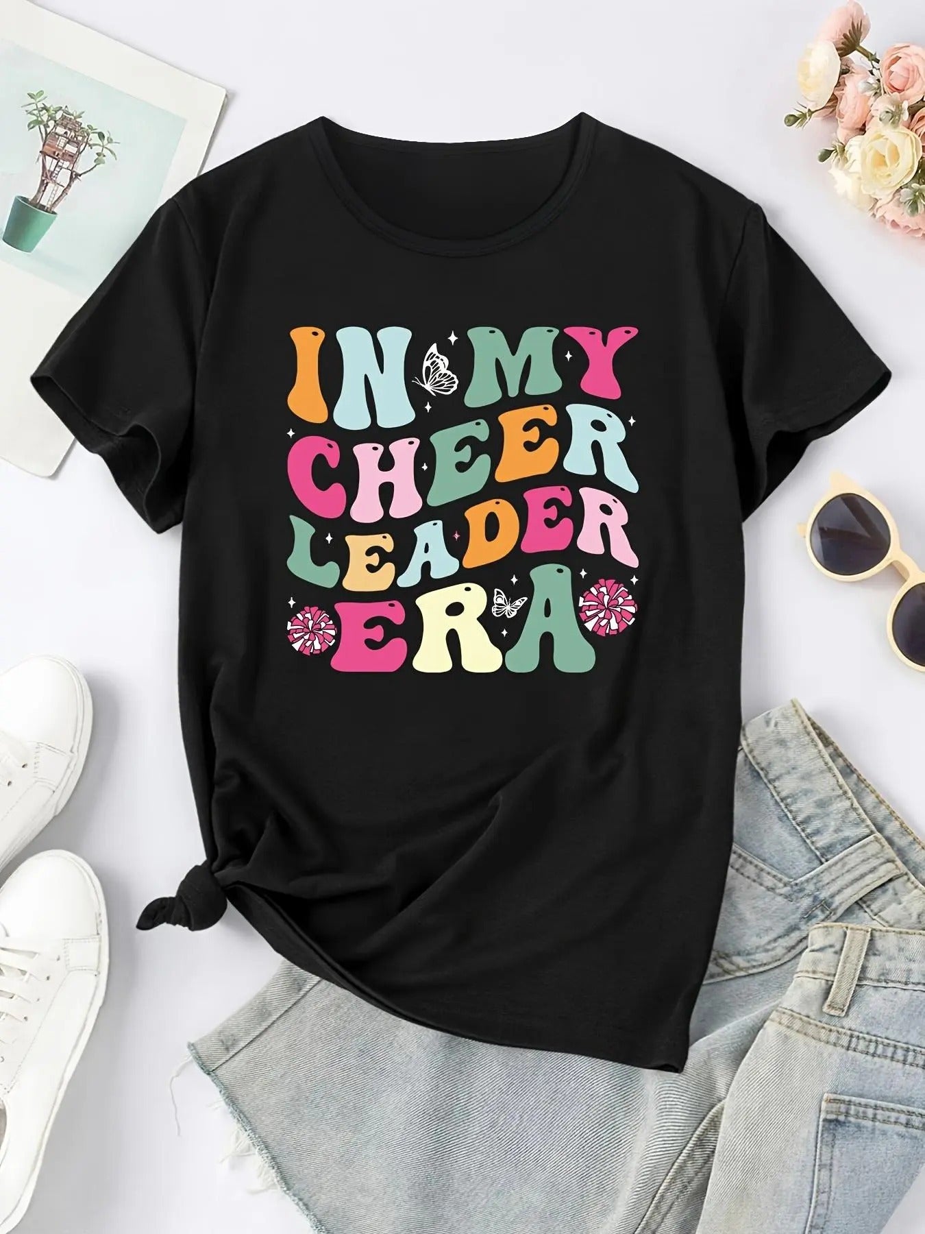 Women'WB shield Cartoon Letter Print Round Neck Tee, Casual Short Sleeve Graphic T-shirt, Ladies Summer TNF for Daily...