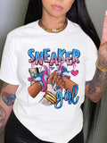 Women'WB shield Cartoon Letter Print Round Neck Tee, Fashion Casual Crew Neck T-shirt for Daily Outdoor Wear, Graphic...