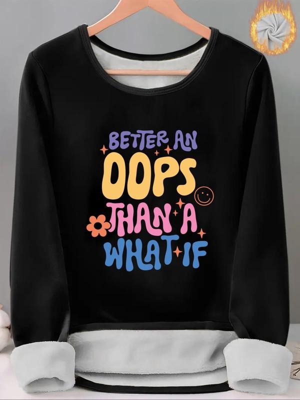 Women'WB shield Cartoon Letter Print TNF Lined Tee, Casual Long Sleeve Round Neck T-shirt for Fall & Winter, Ladies TNF...