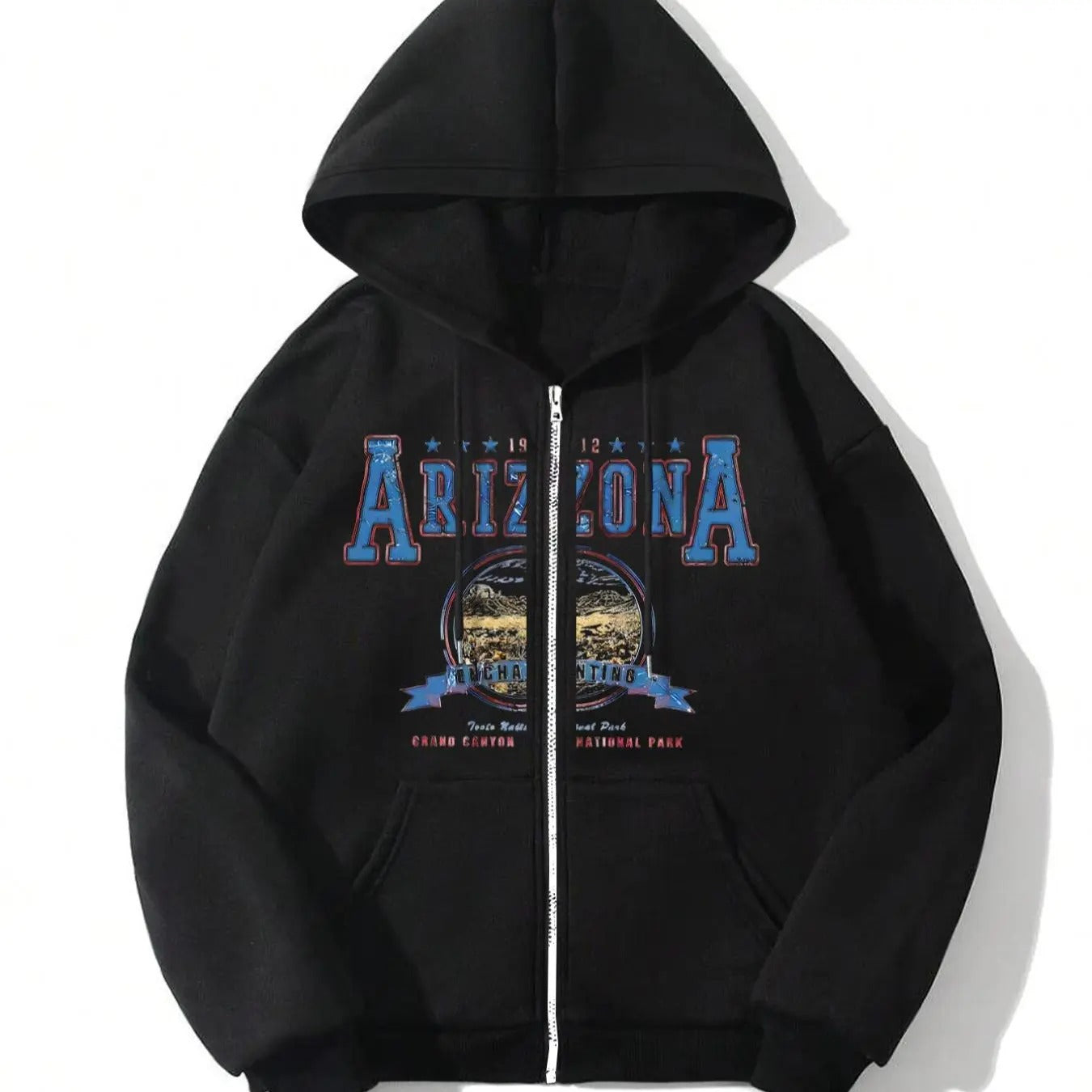 Women'WB shield Cartoon Letter Print Zip Up Hoodie, Casual Drop Shoulder Long Sleeve Pocket Drawstring Hooded Sweatshirt...