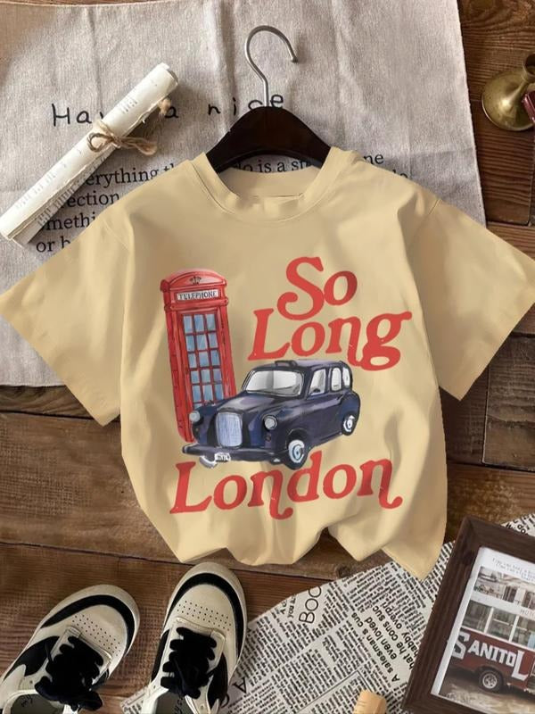 Women'WB shield Cartoon London Straw hat pirates Box & Letter Print Round Neck Tee, Fashion Casual Crew Neck T-shirt for...