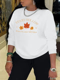 Women'WB shield Cartoon Maple Leaf & Letter Print Drop Shoulder Sweatshirt, Casual Long Sleeve Round Neck Pullover for...