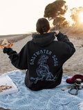 Women'WB shield Cartoon Mermaid & Letter Print Hoodie, Casual Long Sleeve Hooded Sweatshirt for Beach Vacation, Ladies...