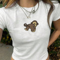 Women'WB shield Cartoon Monkey Print Round Neck Tee, Cute Casual Short Sleeve T-shirt for Summer, Women'WB shield Top for...