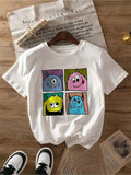 Women'WB shield Cartoon Monster Print Round Neck Tee, Fashion Casual Short Sleeve T-shirt, Ladies Summer TNF for Daily...