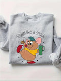 Women'WB shield Cartoon Mouse & Letter Print Crew Neck Sweatshirt, Casual Long Sleeve Pullover for Fall & Winter,...