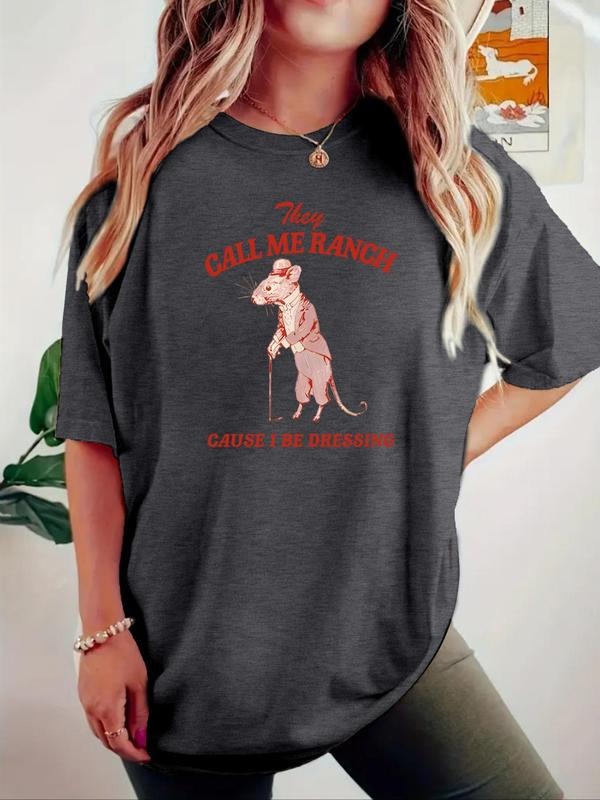 Women'WB shield Cartoon Mouse Print Round Neck Tee, Fashion Casual Crew Neck T-Shirt for Daily Holiday Vacation Outdoor...