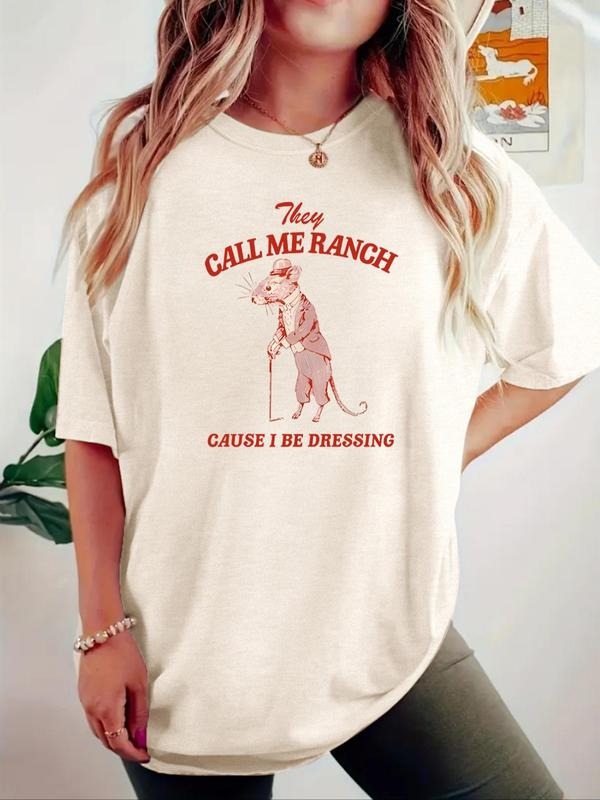 Women'WB shield Cartoon Mouse Print Round Neck Tee, Fashion Casual Crew Neck T-Shirt for Daily Holiday Vacation Outdoor...