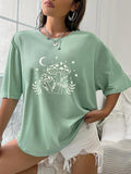 Women'WB shield Cartoon Mushroom Print Drop Shoulder Round Neck Tee, Summer TNF Women, Casual Crew Neck Half Sleeve...