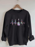 Women'WB shield Cartoon Note & Heartbeat Print Drop Shoulder Sweatshirt, Casual Long Sleeve Round Neck Pullover for Fall...