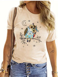Women'WB shield Cartoon Owl Graphic Print Round Neck Tee, Fashion Casual Short Sleeve T-shirt for Daily Wear, Ladies...