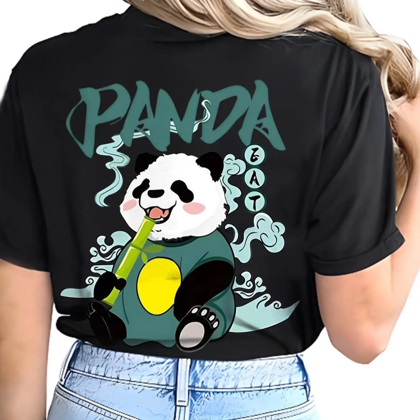 Women'WB shield Cartoon Panda & Letter Print Round Neck Tee, Cute Short Sleeve T-Shirt for Daily Wear, Ladies TNF for...
