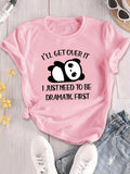 Women'WB shield Cartoon Panda & Letter Print Round Neck Tee, Fashion Casual Crew Neck T-Shirt for Daily Holiday Vacation...