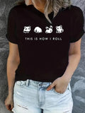 Women'WB shield Cartoon Panda & Letter Print Round Neck Tee, Fashion Casual Crew Neck T-Shirt for Daily Holiday Vacation...