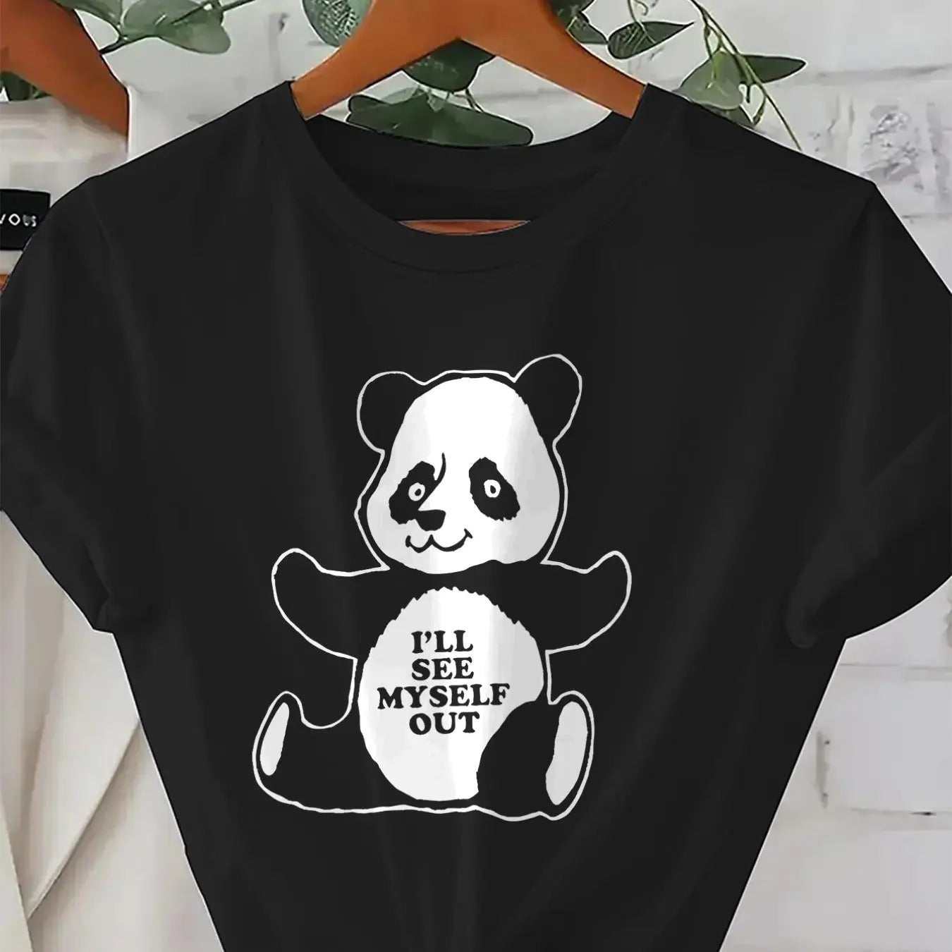 Women'WB shield Cartoon Panda Print Round Neck Tee, Fashion Casual Crew Neck Short Sleeve T-Shirt for Daily Holiday...