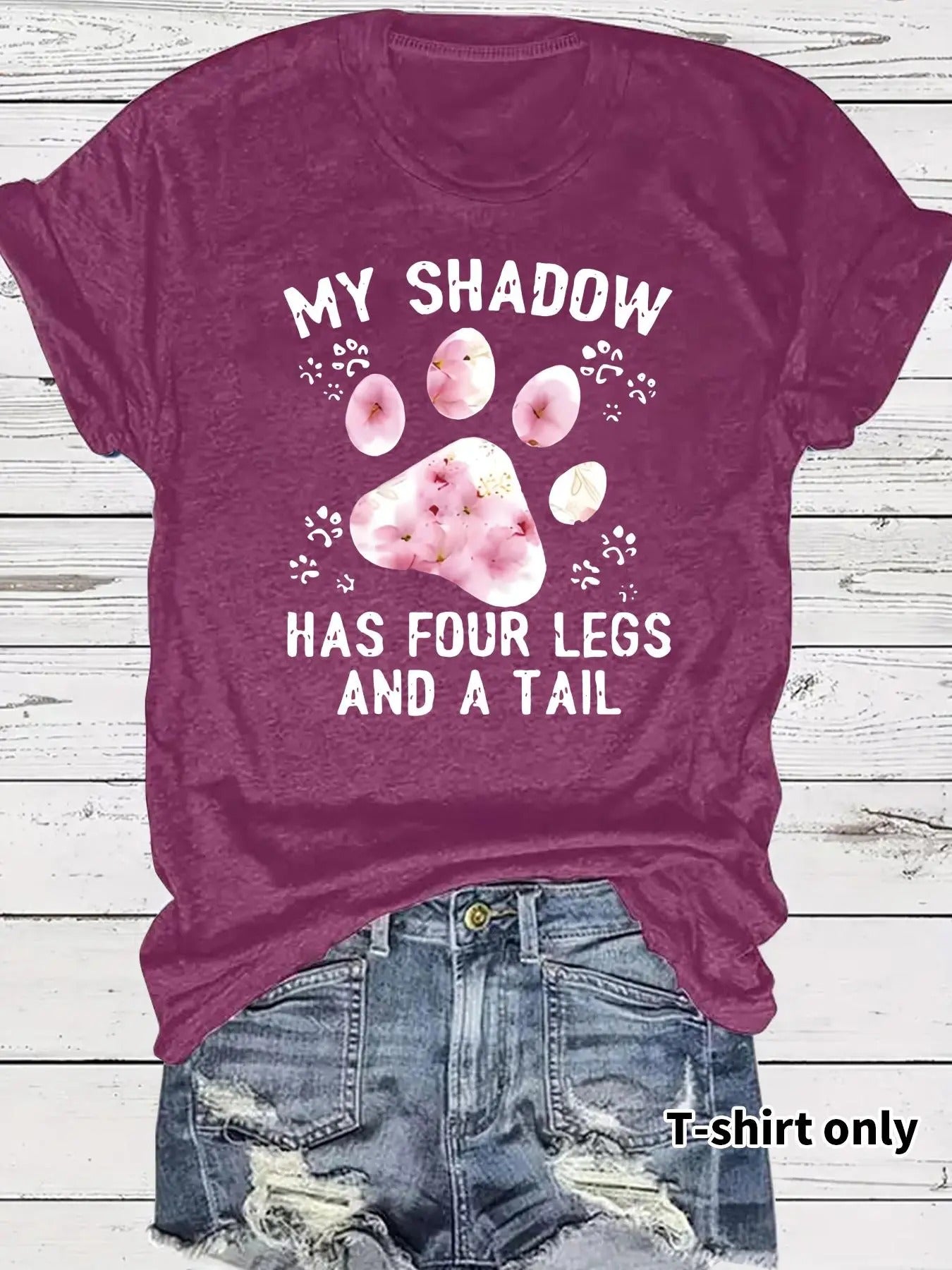 Women'WB shield Cartoon Paw Print Round Neck Tee, Fashion Casual Letter Short Sleeve T-shirt for Daily Wear, Ladies...
