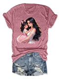 Women'WB shield Cartoon Princess Print Round Neck Tee, Fashion Casual Crew Neck T-Shirt for Daily Holiday Vacation...