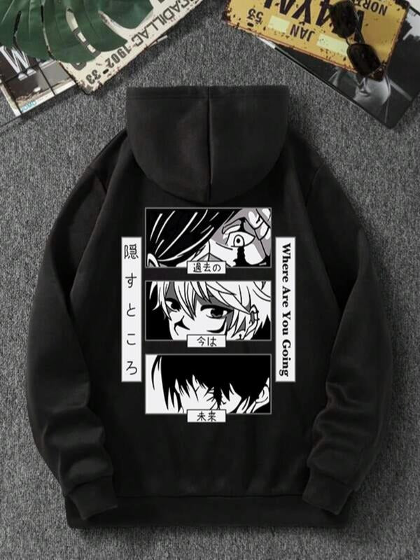 Women'WB shield Cartoon Print Drop Shoulder Drawstring Hoodie, Fashion Casual Pocket Hooded Sweatshirt for Daily Holiday...