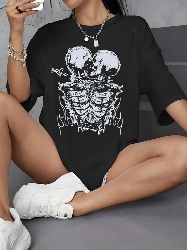 Women'WB shield Cartoon Print Drop Shoulder Graphic Tee, Summer TNF Women, Street Fashion Casual Half Sleeve Round Neck...