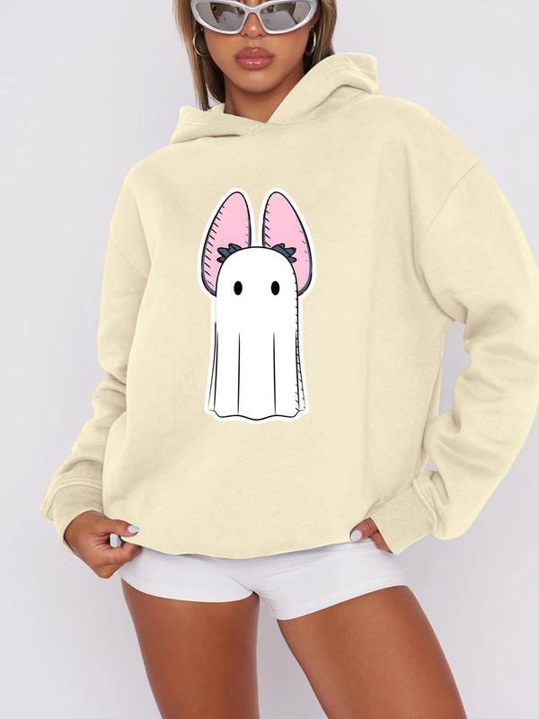 Women'WB shield Cartoon Print Drop Shoulder Hoodie, Fashion Casual Long Sleeve Hooded Sweatshirt for Daily Holiday...