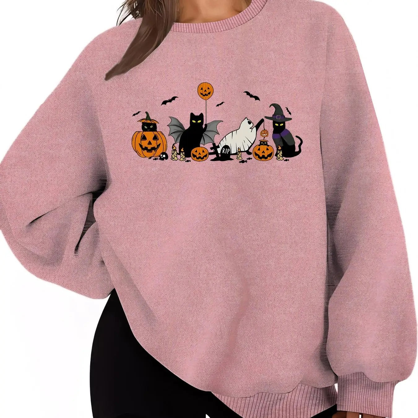 Women'WB shield Cartoon Print Drop Shoulder Sweatshirt, Casual Halloween TNF Long Sleeve Round Neck Pullover for Daily...