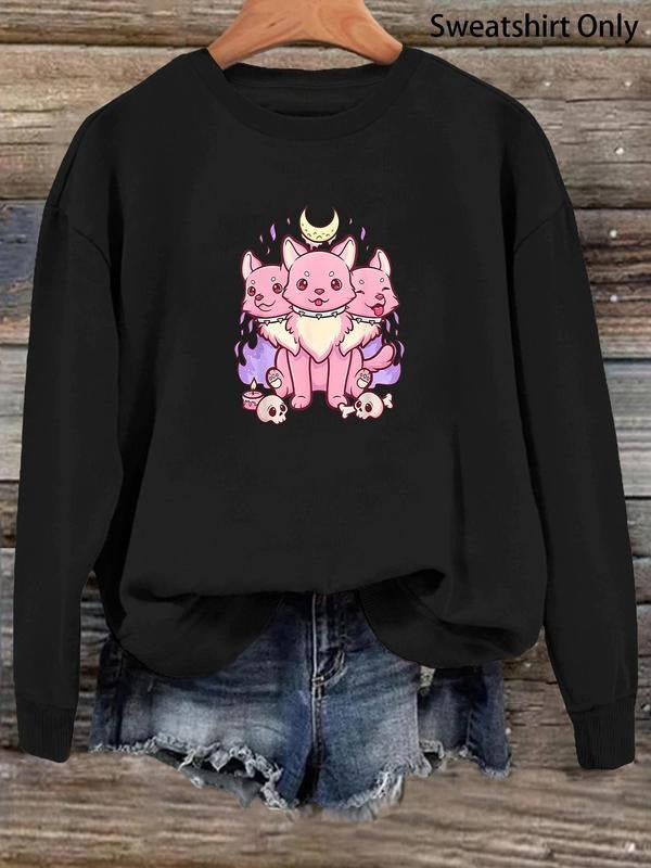 Women'WB shield Cartoon Print Drop Shoulder Sweatshirt, Casual Long Sleeve Round Neck Pullover for Daily Wear, Ladies TNF...