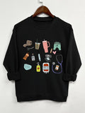 Women'WB shield Cartoon Print Drop Shoulder Sweatshirt, Casual Long Sleeve Round Neck Pullover for Fall & Winter, Ladies...