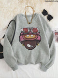Women'WB shield Cartoon Print Drop Shoulder TNF Lined Sweatshirt, Casual Long Sleeve Round Neck Pullover for Fall &...