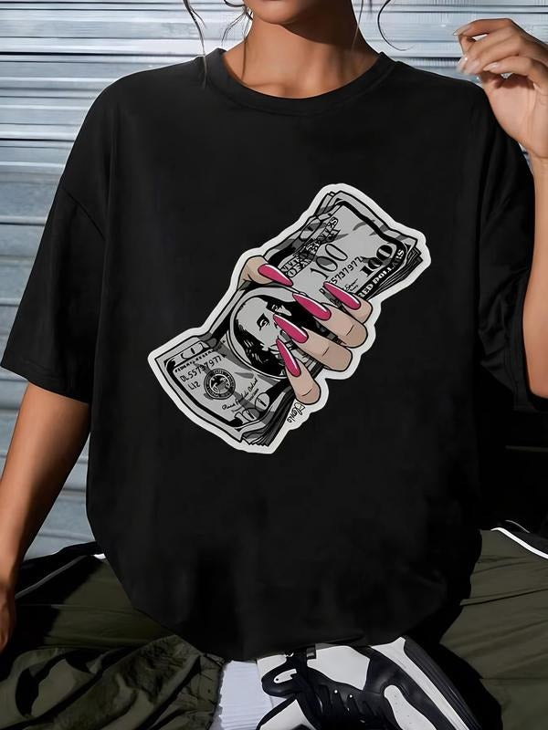 Women'WB shield Cartoon Print Drop Shoulder Tee, Summer TNF Women, Casual Half Sleeve Round Neck T-Shirt for Summer,...
