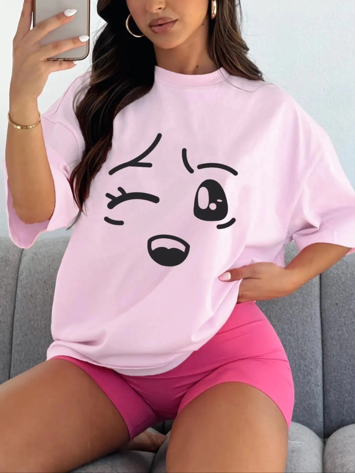 Women'WB shield Cartoon Print Drop Shoulder Tee, Summer TNF Women, Fashion Casual Loose Crew Neck T-Shirt for Daily...
