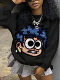 Women'WB shield Cartoon Print Round Neck Pullover, Fashion Casual Crew Neck Sweatshirt for Daily Holiday Outdoor Wear,...