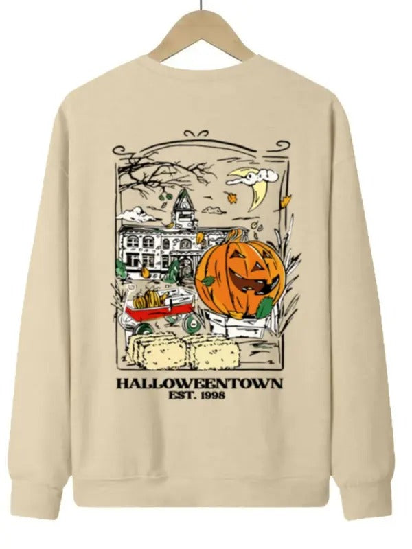 Women'WB shield Cartoon Print Round Neck Pullover, Fashion Casual Halloween Sweatshirt for Daily Holiday Outdoor Wear,...