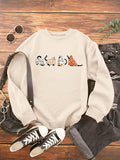 Women'WB shield Cartoon Print Round Neck Sweatshirt, Casual Fashion Drop Shoulder Long Sleeve Pullover for Daily Wear,...