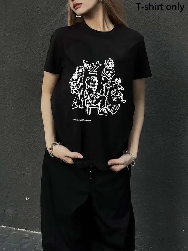 Women'WB shield Cartoon Print Round Neck Tee, Fashion Casual Crew Neck Short Sleeve T-shirt for Daily Holiday Wear,...