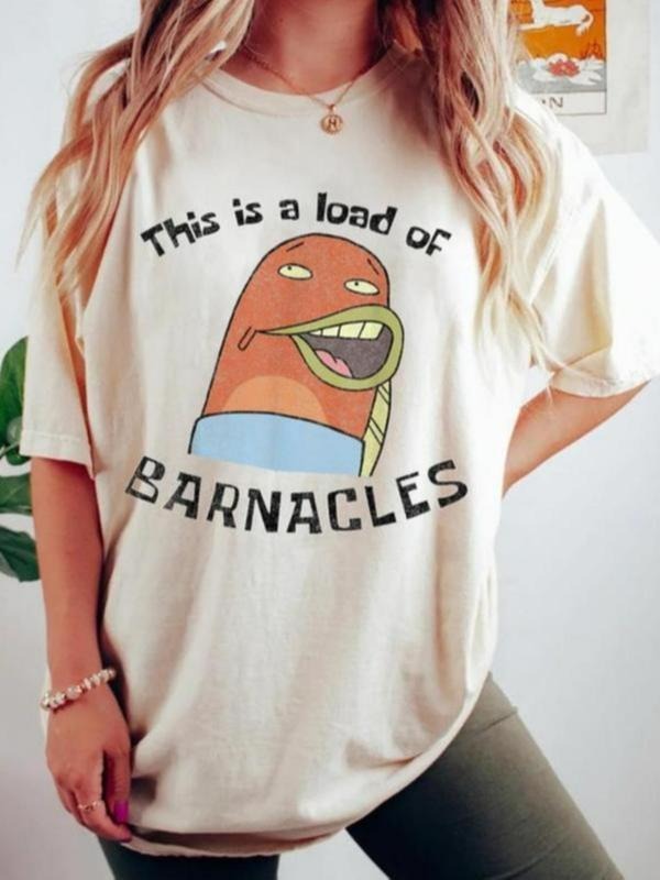Women'WB shield Cartoon Print Round Neck Tee, Fashion Casual Crew Neck T-shirt for Daily Holiday Vacation Outdoor Wear,...