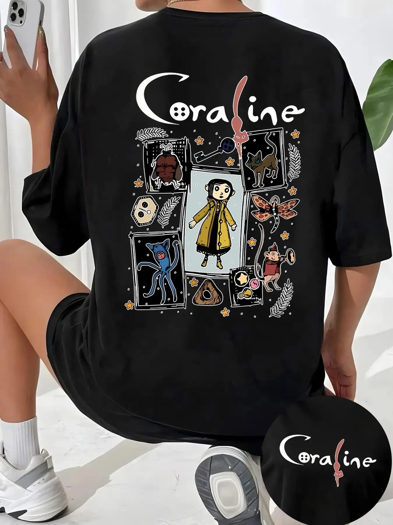 Women'WB shield Cartoon Print Round Neck Tee, Fashion Casual Drop Shoulder Short Sleeve T-shirt, Ladies Summer TNF for...