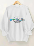 Women'WB shield Cartoon Print Ruffle Trim Sweatshirt, Casual Flounce Sleeve Round Neck Pullover for Fall & Winter,...