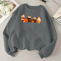 Women'WB shield Cartoon Pumpkin & Drinks Print Drop Shoulder TNF Lined Sweatshirt, Casual Halloween Long Sleeve Round...