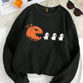 Women'WB shield Cartoon Pumpkin & Ghost Print Crew Neck Sweatshirt, Casual Drop Shoulder Long Sleeve Pullover, Women'WB...